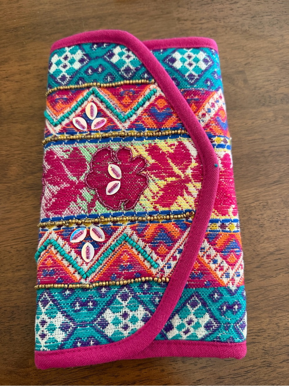 Jane Marie Embroidered Pink Tribal Travel Clutch